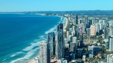 Landscape of the famous Gold Coast coastline with the Pacific Ocean along long sandy beaches © Yoanna