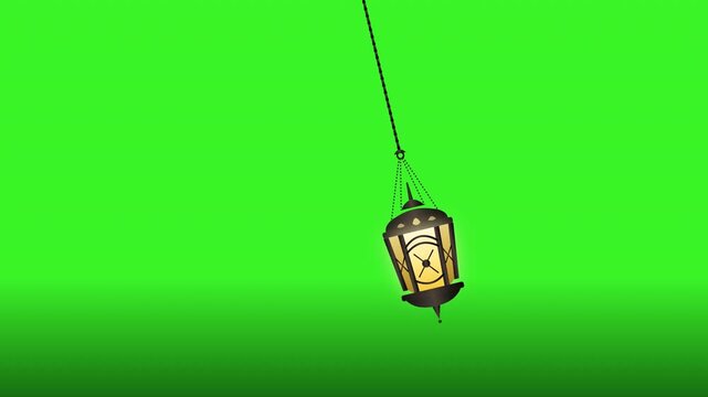 Vintage Lantern Swinging Back and Forth Gentle Movement Chroma Key Green Screen Background Animation for Festive Occasions Eid Ramadan Celebrations and Themed Projects