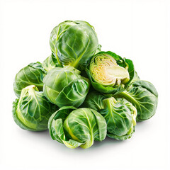 Fototapeta premium Fresh Brussels sprouts isolated on white background macro food photography