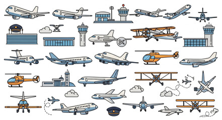 Collection of Various Aircraft and Aviation Related Illustrations. © MAS