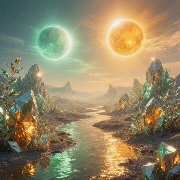 The landscape shimmered under the light of a topaz sun and a jad