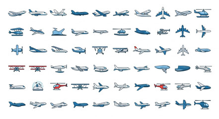 Collection of Airplane Illustrations - Diverse Aircraft Designs. © MAS
