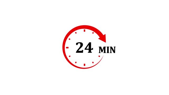 Red circular arrow timer icon showing 24 minutes remaining on a white background clock countdown