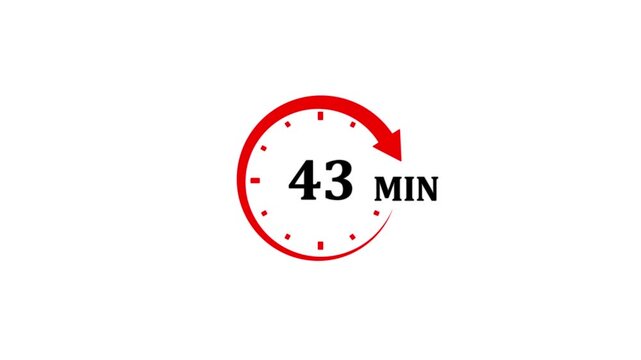 Red circular timer icon indicating 43 minutes with a clockwise arrow and minute markers on a white background
