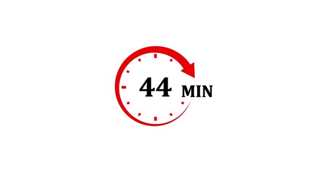Red circular timer icon showing 44 minutes with a clockwise arrow and minute markers on a white background