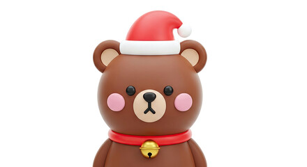 Fototapeta premium Cute 3D Bear Wearing Santa Hat and Bell Collar