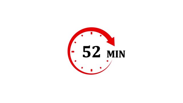 Red circular timer icon displaying 52 minutes with a clockwise arrow and minute markers on a white background