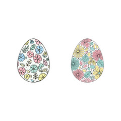 Fototapeta premium Hand Drawn Floral Easter Egg Icon with Bee and Spring Flowers Vector Illustration