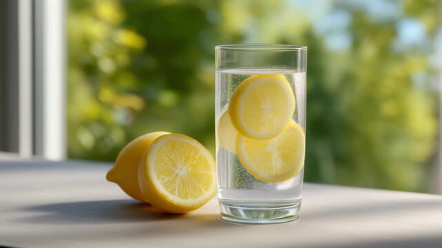 Glass of water with lemon fresh healthy drink