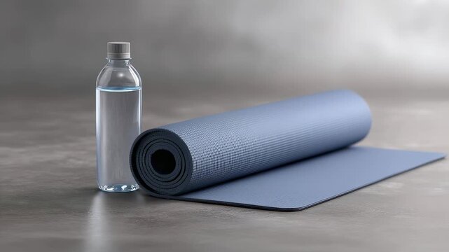 Yoga mat with water bottle fitness and wellness lifestyle setup