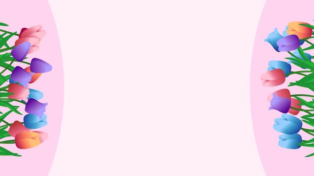 Spring tulip frame colorful floral border center copy space pastel pink 2D vector animation loop