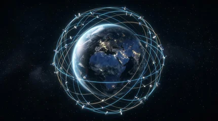 Global Satellite Network Orbiting Earth Earth Satellite Orbit Global Technology Space Network. Concept featuring earth, satellite, orbit, global, technology for professional commercial design. © Oleksandr