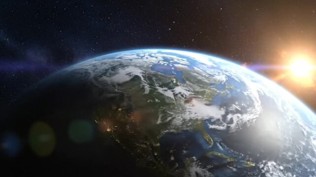 Epic Earth Sunrise over North America: Breathtaking Planet in Outer Space at Dawn, Astronomy, Natural Beauty