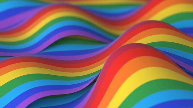 Abstract flowing rainbow wave pattern, vibrant colors of lgbtq pride flag, soft focus, depth of field 3d rendering