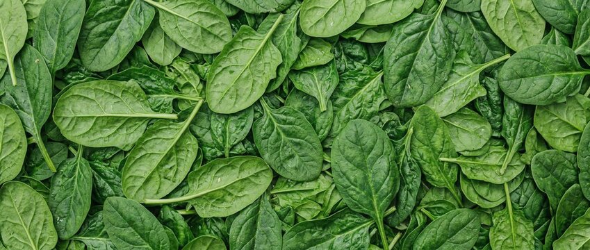 Close Packed Spinach Leaves Covering Entire Frame Natural Plant Texture