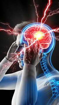 Traumatic brain injury concept, cerebral neural damage, acute neurological pain, severe impairment, dysfunction, headache, tbi pathology, medical diagnosis, central nervous system