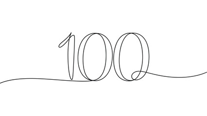 continuous one line drawing of number 100 minimalist outline typography design representing achievement success milestone celebration modern single line art isolated on light background  © VectorCraze