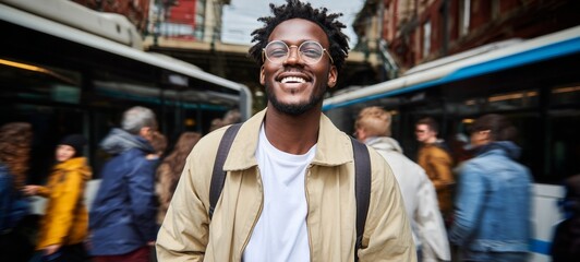 Obraz premium Man posing on city street.