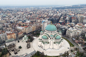 Serbia - Saint Sava temple domes rising over Belgrade cityscape © Marko Rupena