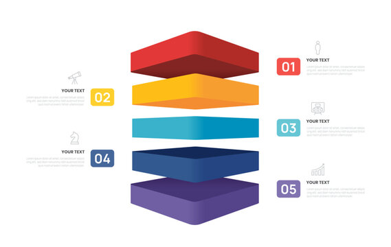 3d block layers business infographic template with 5 steps template.