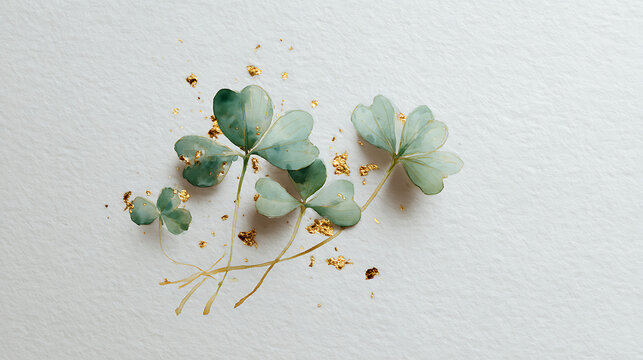 St patrics day concept a delicate arrangement of green leaves and small yellow flowers on a white surface st patrics