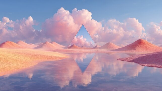 Dreamy landscape with pyramid reflection