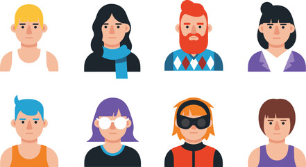 Fototapeta premium Trendy People Avatar Faces Set with Stylish Men and Women Characters for User Profile Icons, Social Media Accounts, and Website Interface Design.