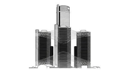Fototapeta premium Modern Skyscraper Architecture Blueprint Wireframe