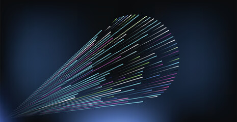 Abstract digital light trails forming futuristic arrow shape on dark gradient background for technology innovation and business growth concept © Hand Made