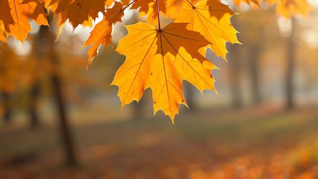 Closeup of autumn maple leaves