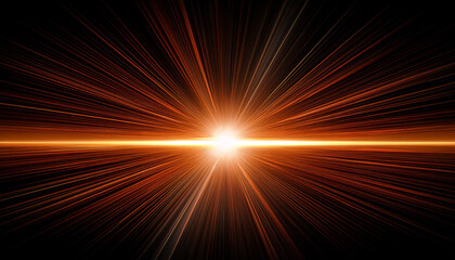 Obraz premium Glowing Orange Light Flare With Horizontal Beams And Reflections On Black Background Creating Vibrant And Dynamic Visual Effect