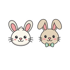 Obraz premium Cute Easter Icon Set with Floral Eggs and Cartoon Rabbits Vector Illustration