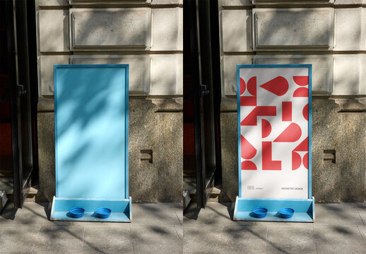 Mockup Of Customizable Vertical Sign With Dog Bowls