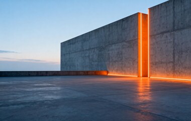 Fototapeta premium Minimalist Concrete Wall with Orange Light Accent