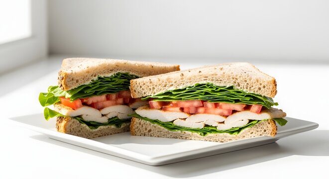 Fresh sandwich halves on a plate offering appetizing food presentation