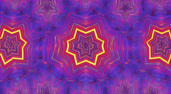 Vibrant, repeating star patterns in shades of purple, pink, and yellow