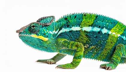 Obraz premium Colorful Chameleon Close-Up on White Background