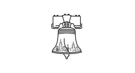 Obraz premium Liberty Bell with City Skyline Inside, Iconic Symbol of Freedom and American Heritage