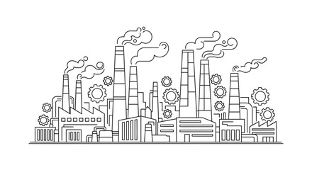 Fototapeta premium Industrial Factory Line Art with Smoke and Gears