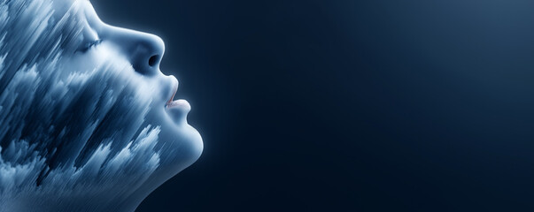 Surreal digital human profile with abstract crystalline textures
