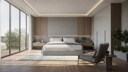 Luxury loft living room with panoramic city skyline view