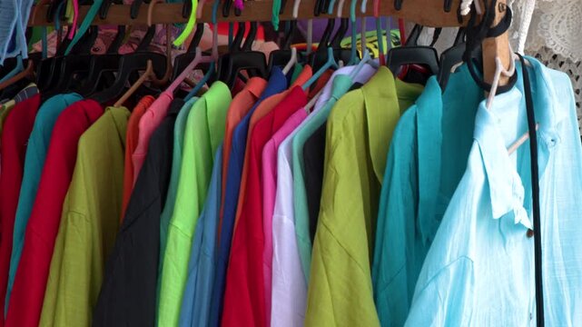 Colorful Tropical Clothing Hanging at a Phuket Beach Market Stall