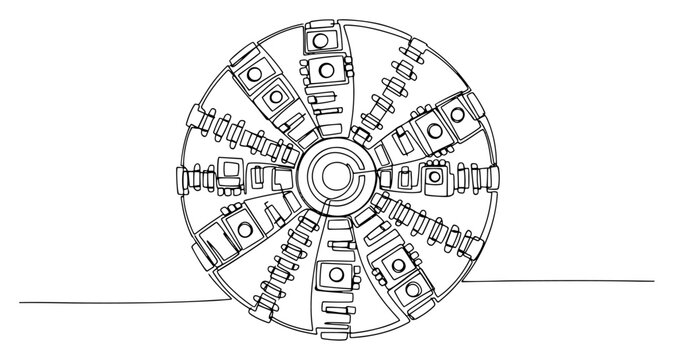 Industrial tunnel boring machine cutter head for underground drilling in continuous line art style