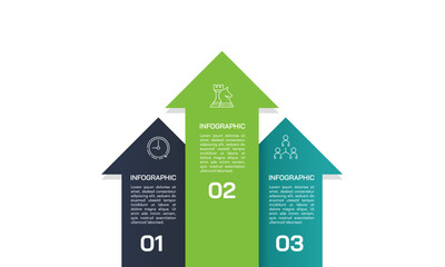Three headed arrow infographic for financial forecasting and sustainable development. Presentation, plan, and banner illustration. Vector illustration.