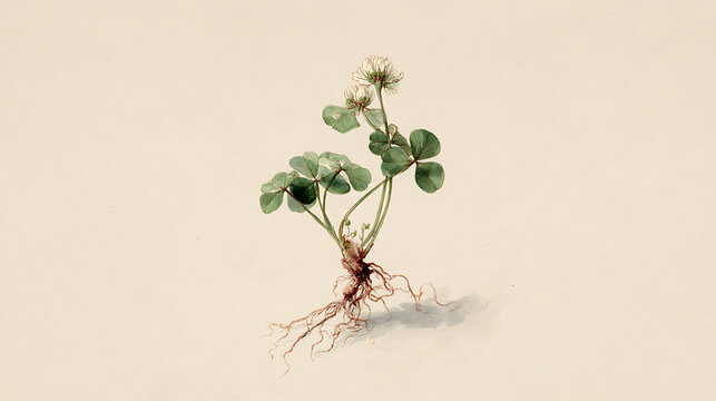 St patrics day concept a small plant with green leaves and roots on a beige background st patrics
