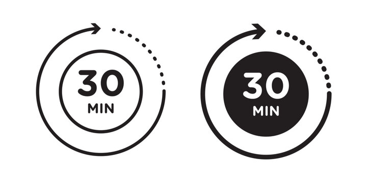 30 minutes icon for web, design. Linear illustrations, editable strokes
