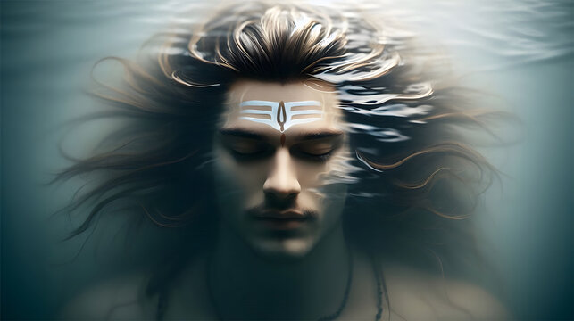 portrait of lor shiva meditate under water