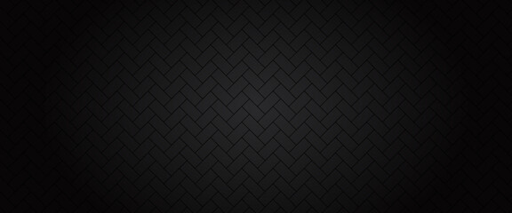 Fototapeta premium Modern Black Herringbone Geometric Background. A sleek vector illustration featuring a dark charcoal parquet texture with a subtle central glow. Ideal for luxury branding and elegant web design.
