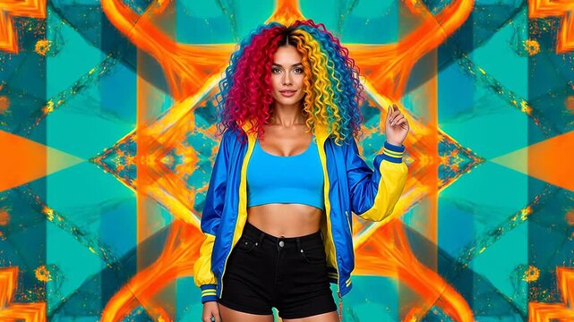 Woman with colorful curly hair posing