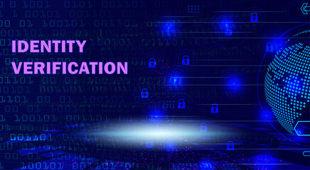 Obraz premium Identity verification security background blue digital illustration for cyber protection web banner